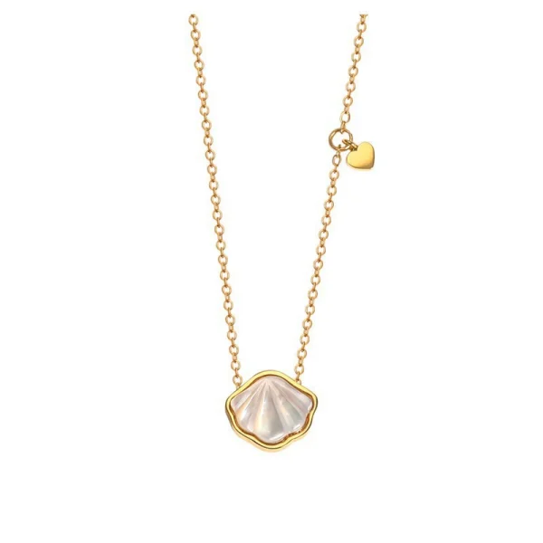 Ocean Style Love White Shell Necklace Titanium Steel 18K Gold Plated Necklace