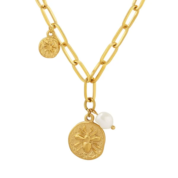 Geometric design ins hip-hop titanium steel jewelry bee round brand freshwater pearl necklace