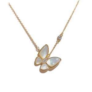 White mother-of-pearl butterfly necklace female CNC full diamond plated thick 18k gold four-leaf clover pendant Seiko necklace
