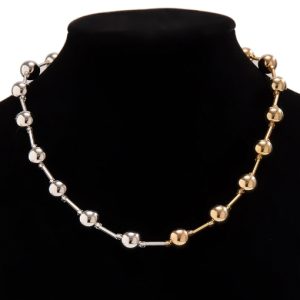 Exagggerated punk color-blocking beaded round ball necklace
