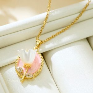 New French enamel high-grade painted flower oil drop art necklace