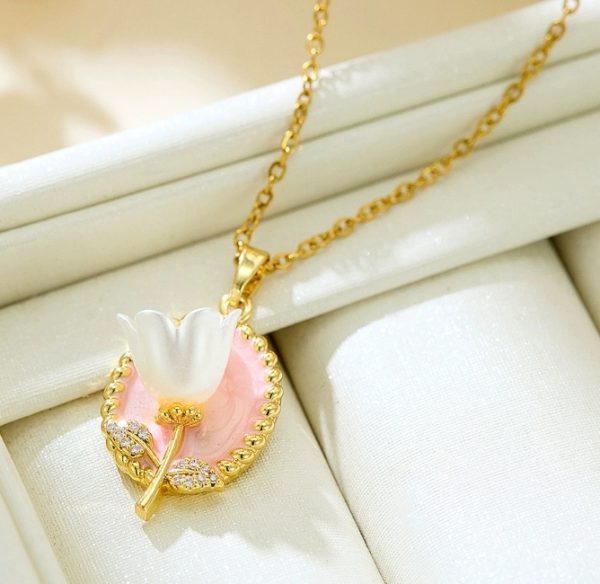 New French enamel high-grade painted flower oil drop art necklace