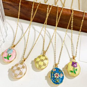 Hot selling retro enamel photo clip necklace fashion titanium steel necklace