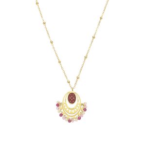 Titanium steel French gold and red sun necklace pink crystal winding pendant necklace