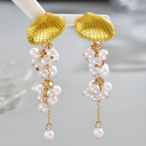Pearl-studded tassel earrings,versatile long earrings