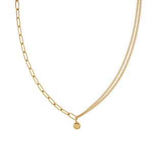 Fashion spliced chain clavicle chain titanium steel 18K gold plated small gold ball necklace