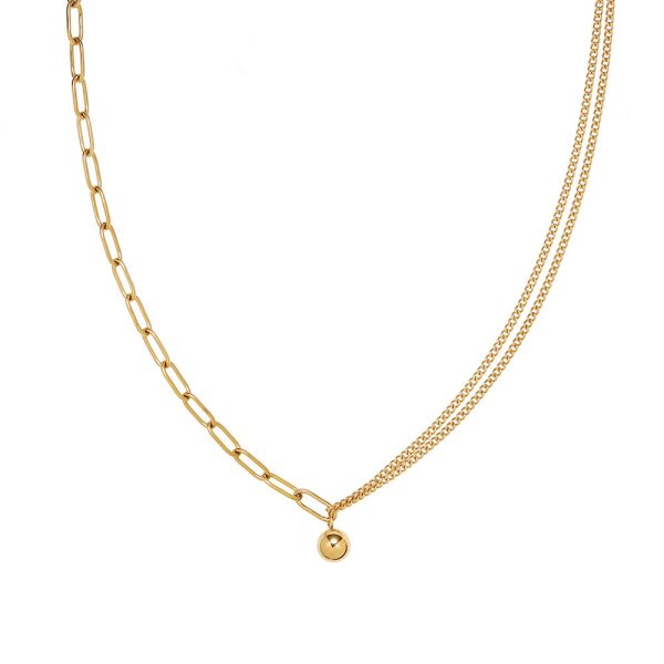 Fashion spliced chain clavicle chain titanium steel 18K gold plated small gold ball necklace
