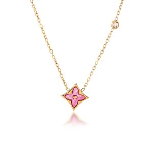 Women's four-leaf clover diamond necklace with pointed flower and shell pendant clavicle chain