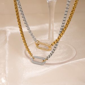 18k real gold electroplated titanium steel corn chain U-shaped pendant necklace