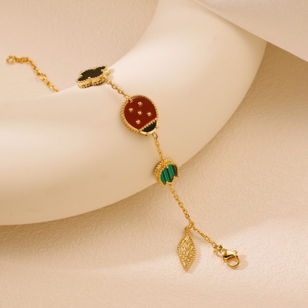 Stainless Steel Ladybug Bracelet Four-Leaf Clover Multicolor Bracelet