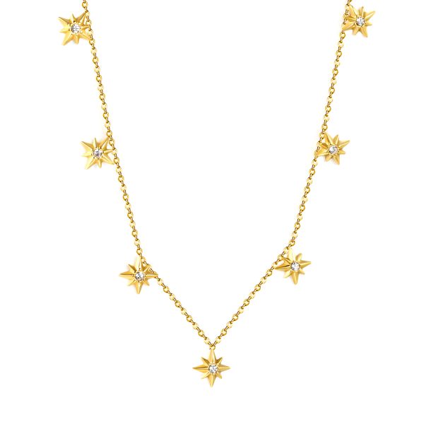 Fashionable eight-pointed star multi-pendant gold necklace
