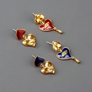 Copper-plated gold enamel heart-shaped earrings French tassel earrings