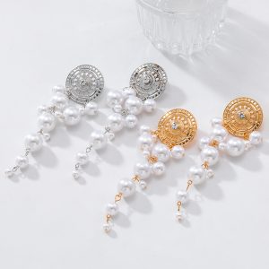 Imitation pearl medieval pearl pumpkin hollow tassel multi-layer earrings fashionable bohemian style earrings