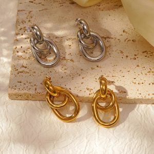 Stainless Steel Wrap Earrings Women's Vintage 18K Gold Plated Multi-layer Earrings