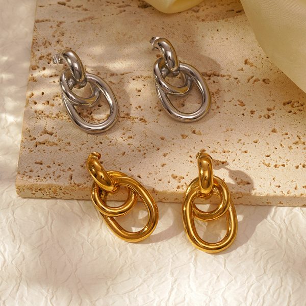 Stainless Steel Wrap Earrings Women's Vintage 18K Gold Plated Multi-layer Earrings