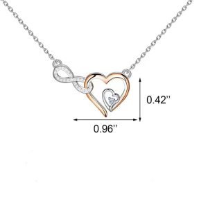 Copper inlaid zirconium 8-shaped heart necklace for women,color-separated electroplating,interlocking love necklace