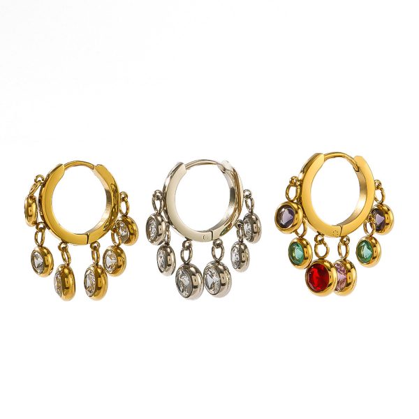 Colored zircon tassel earrings multi-pendant stainless steel earrings - 图片 2