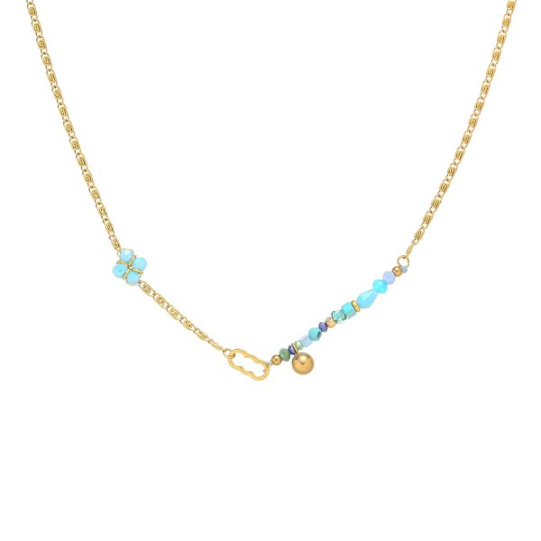 Titanium steel natural stone necklace for women stainless steel gold and blue two-tone design geometric necklace