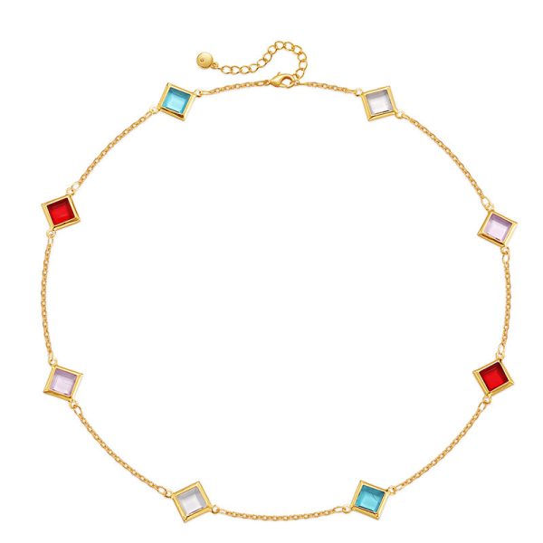 Small square necklace colorful acrylic diamond clavicle necklace copper plated 18K real gold necklace