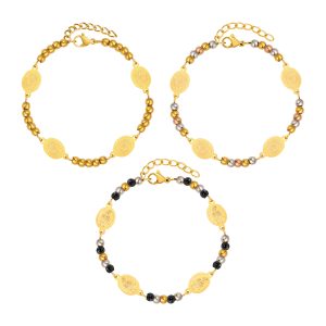Stainless Steel Round Beads Our Lady Gold Bracelet