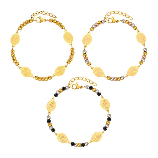 Stainless Steel Round Beads Our Lady Gold Bracelet