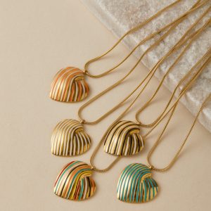 New French retro stainless steel heart stripe clavicle chain ladies enamel oil drop necklace