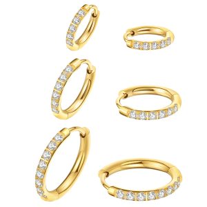 Stainless steel hoop zircon gold-tone earrings Micro-paved earrings Zircon earrings