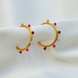 Stainless steel C-shaped enamel earrings red and pink dot earrings