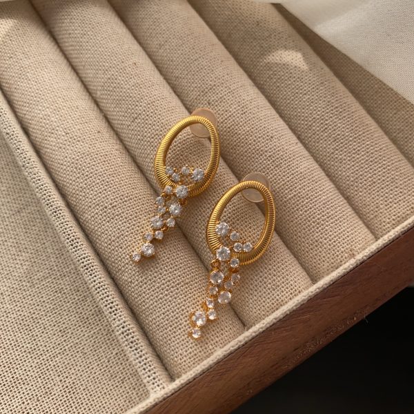 Brushed tassel earrings Micro-inlaid zircon tassel earrings - 图片 2
