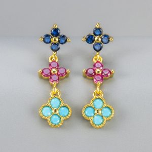 18k gold electroplated colorful flower pendant earrings
