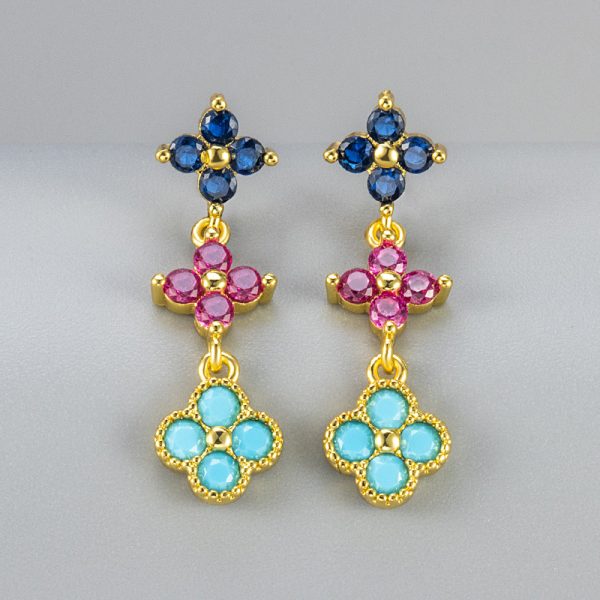 18k gold electroplated colorful flower pendant earrings