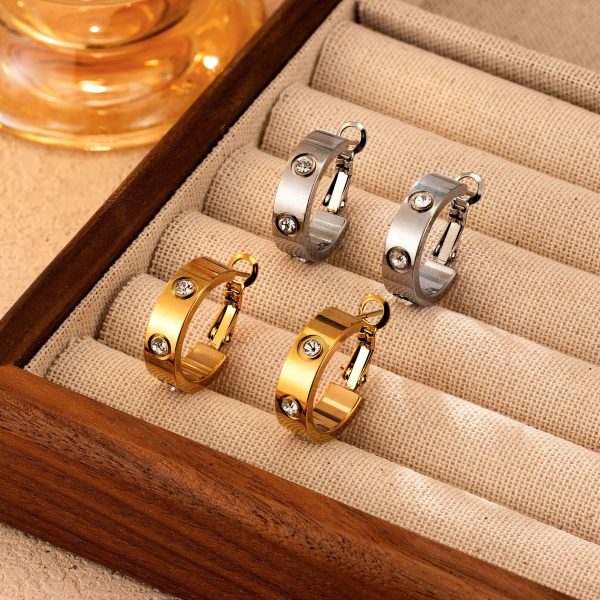 Fashionable titanium steel screw C-shaped earrings