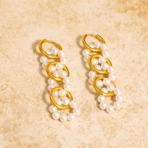 Stainless steel pearl circle stitching earrings long tassel earrings