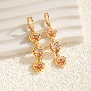 Long string of heart-shaped colored diamond tassel earrings and earrings inlaid with heart-shaped zircon earrings for women