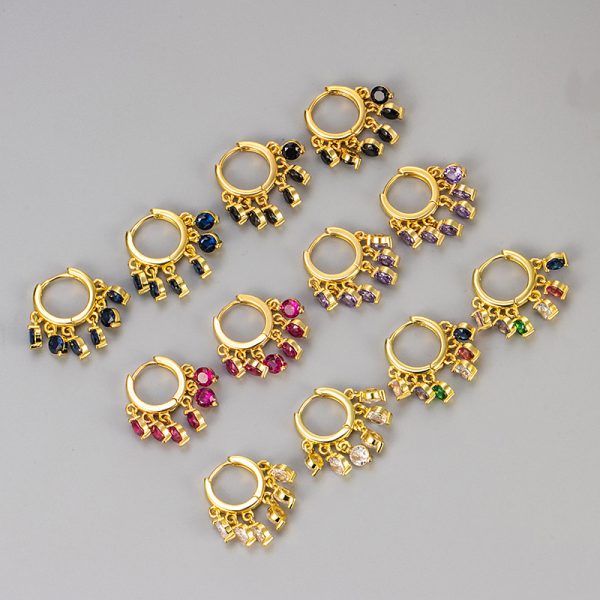 Summer style colorful zircon earrings new tassel pendant earrings - 图片 2