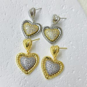 Two-color love heart earrings for women,gold-plated and inlaid with zircon party gift