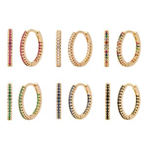 Copper inlaid colorful zircon round earrings trendy hip-hop earrings