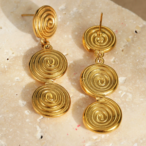 Stainless Steel Threaded Disc Earrings and Swirl Design Earrings for Women