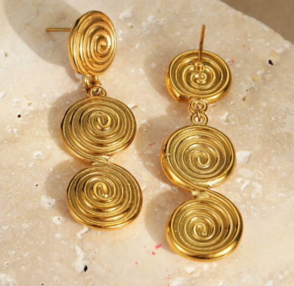 Stainless Steel Threaded Disc Earrings and Swirl Design Earrings for Women