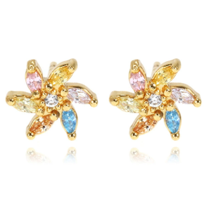 Colored diamond earrings,copper inlaid zircon earrings,colorful flower matching trendy earrings