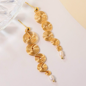 Mosquito coil pearl earrings,threaded ring long tassel earrings
