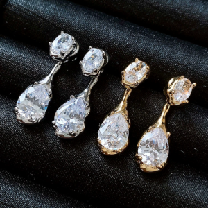 Super flash zircon teardrop earrings hypoallergenic 925 silver needle long earrings