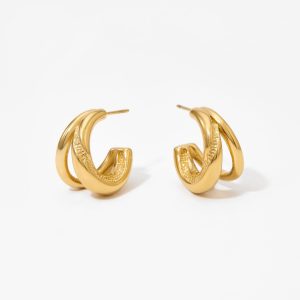 Chunky Intertwined C Hoop Earrings for Women, 18K Gold/Silver Plated Twisted Double Hoop Earrings, Modern Statement Jewelry for Gifts