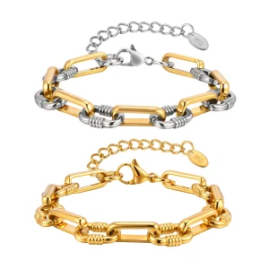 Chunky Two-Tone U Link Chain Bracelet for Women, 18K Gold/Silver Plated Bold Link Bracelet, Modern Statement Jewelry for Gifts