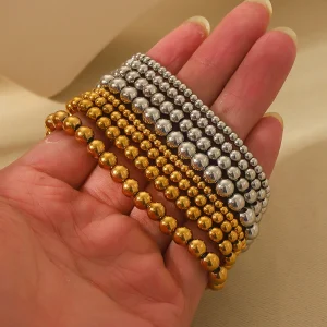 Mixed Size Gold/Silver Tone Beaded Bracelet Collection, Stainless Steel Tarnish Resistant, Trendy Jewelry for Stacking & Layering, Wholesale Available