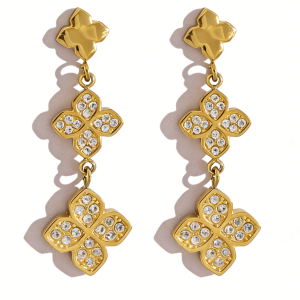 Paved Crystal Four Leaf Clover Drop Earrings