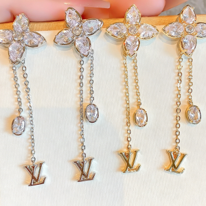 Dainty Crystal Paved Monogram Flower LV Earrings