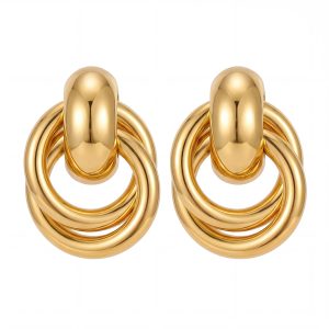 Bold Linked Circle Drop Earrings, Gold/Silver Tone Polished Dangle Earrings, Trendy Minimalist Jewelry for Women, Wholesale Bulk Available