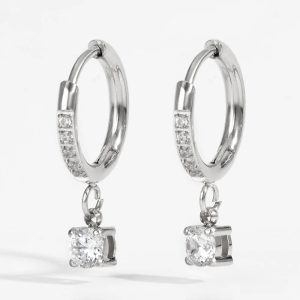 Round Solitaire CZ Huggie Hoop Earrings, Gold/Silver Plated Dangle Earrings, Dainty Minimalist Jewelry for Women, Perfect for Everyday Wear
