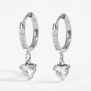 Heart CZ Huggie Hoop Earrings, Gold/Silver Plated Love Heart CZ Dangle Earrings, Romantic Jewelry for Valentine's Day & Gifts